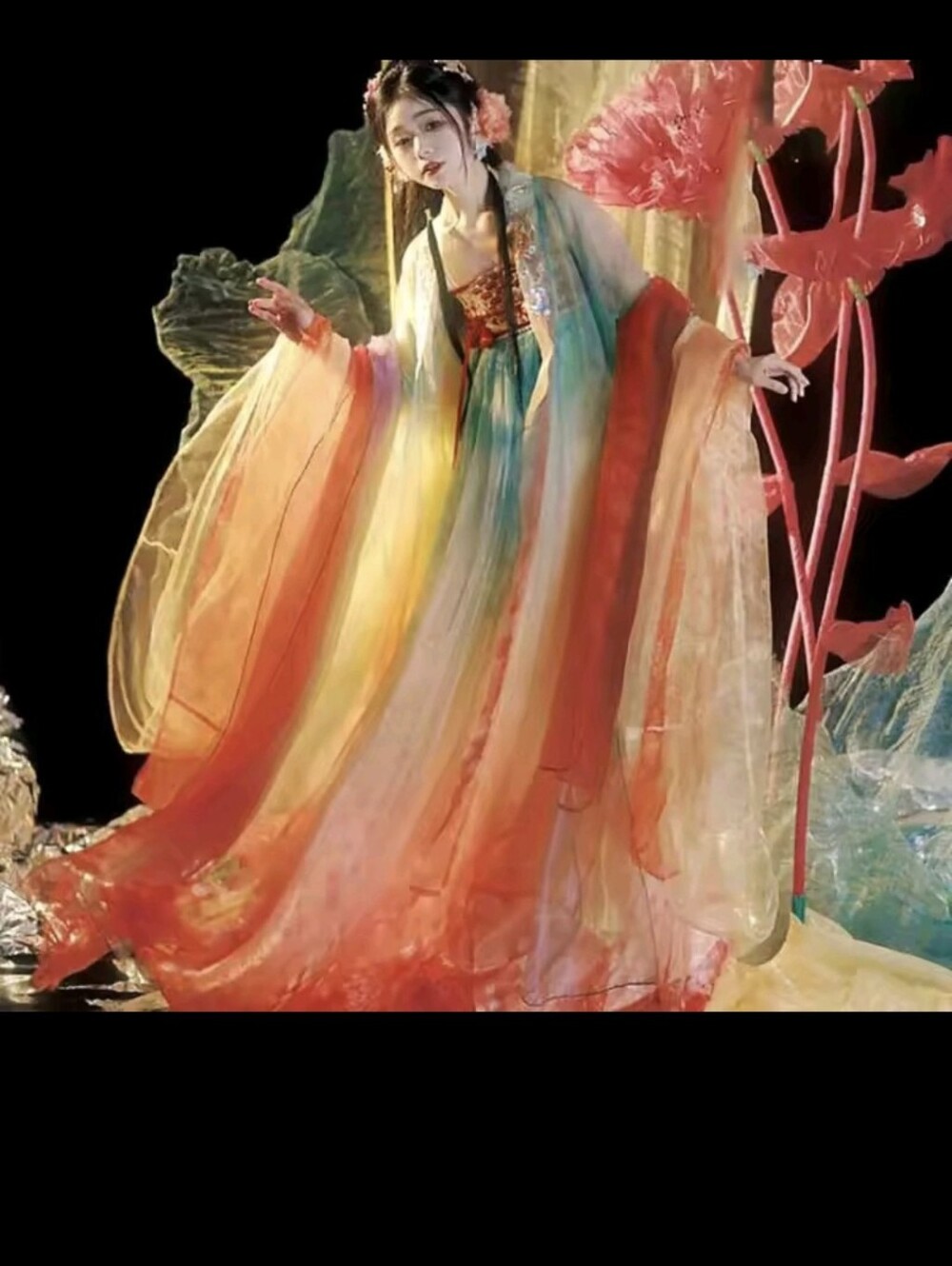 Multi-Color Flowing Chiffon Women’s Dress And Hair accessory.
